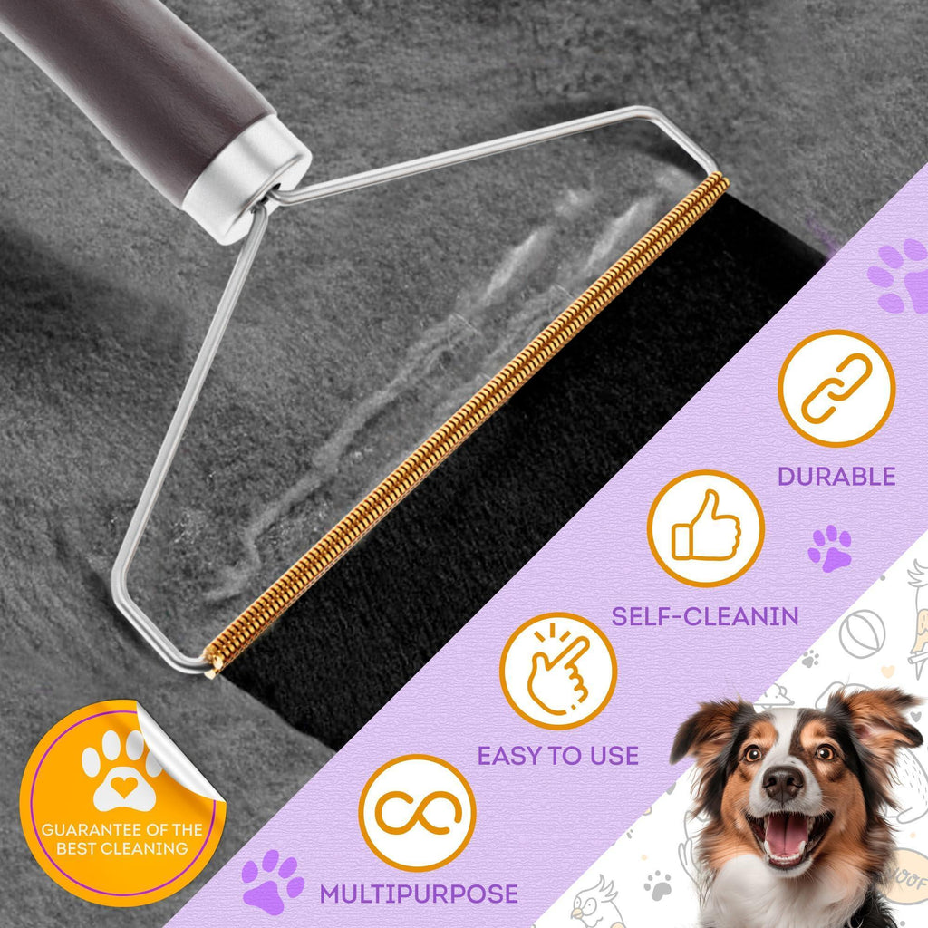 Pet Hair Remover Tool for Furniture Reusable Copper Teeth Wooden Handle