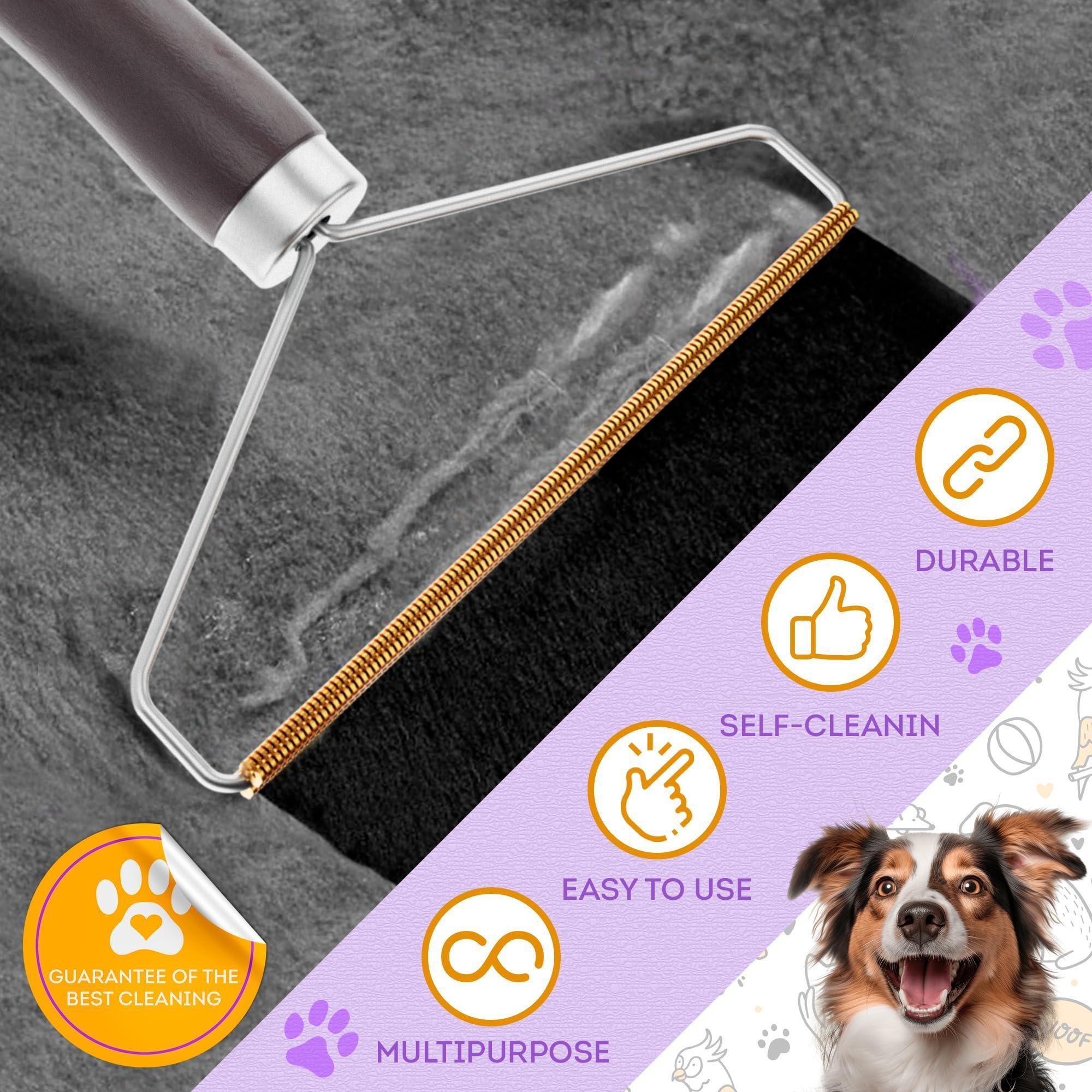 Pet Hair Remover Tool for Furniture Reusable Copper Teeth Wooden Handle