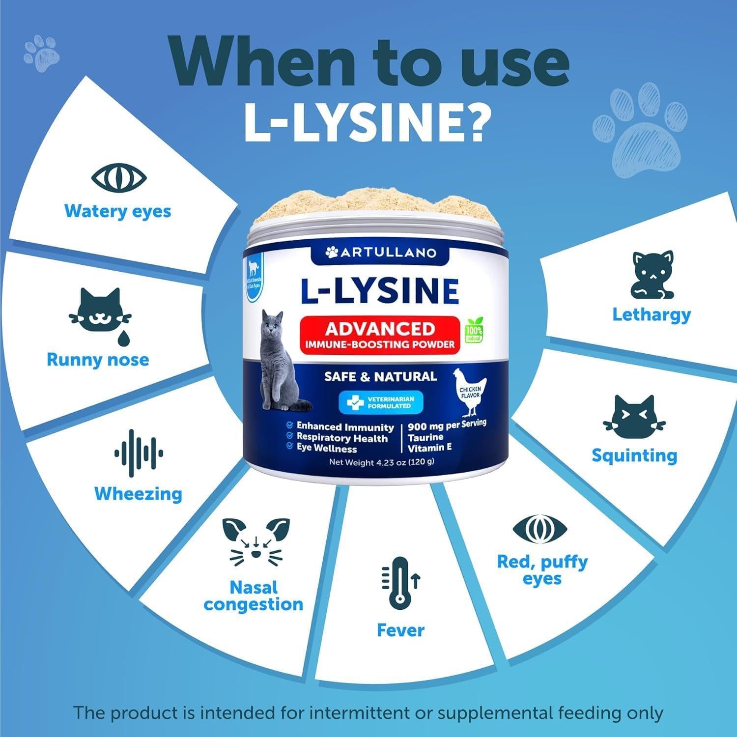 L-Lysine Powder for Cats 900 mg per Serving Immune Support