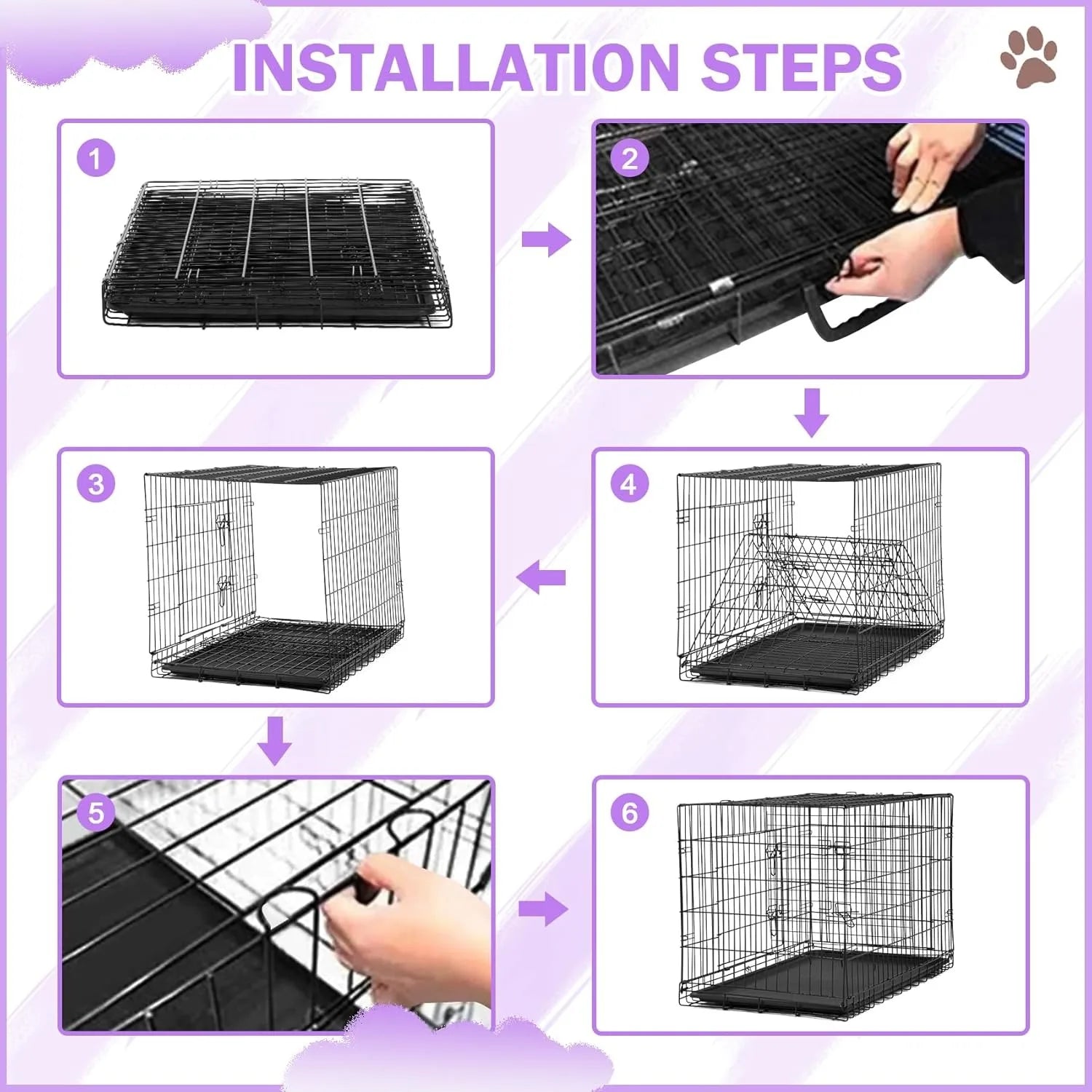 42 Inch Dog Crate, Double Door Folding Metal Wire Dog Cage with Divider and Tray, Pet Kennel Cage for Large Medium Small Dogs, L