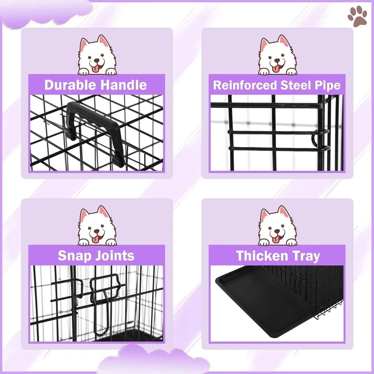 42 Inch Dog Crate, Double Door Folding Metal Wire Dog Cage with Divider and Tray, Pet Kennel Cage for Large Medium Small Dogs, L