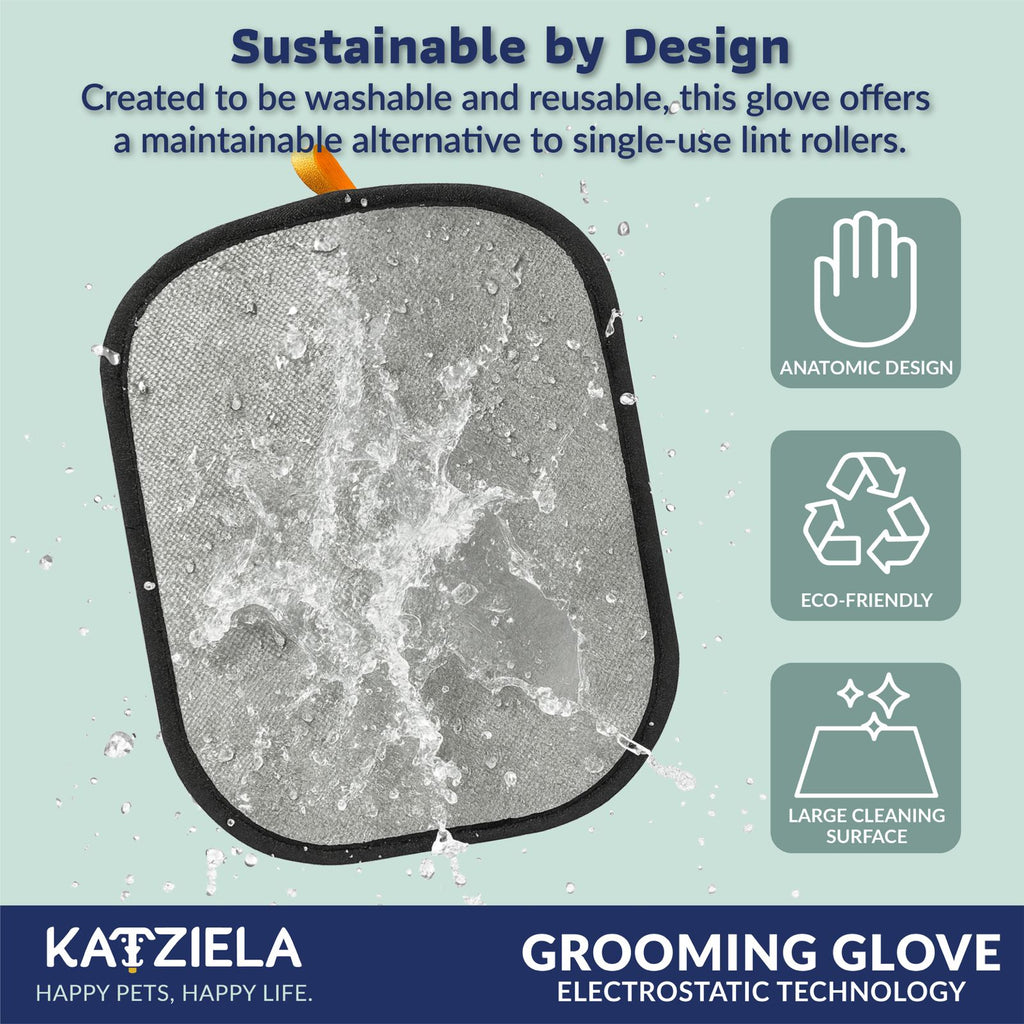 FurTidy Glove by Katziela – Pet Hair Remover Glove for Dogs & Cats, Reusable Electrostatic Grooming Mitt for Furniture, Clothing, Carpet & Car Seats – Washable & Eco-Friendly Deshedding Tool