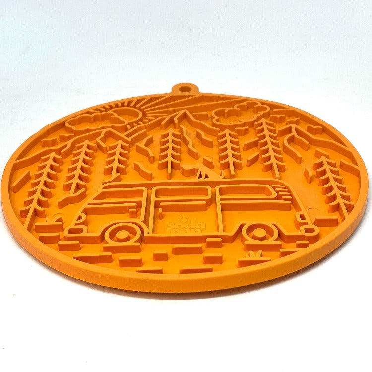Camp eMat - Enrichment Lick Mat For Dogs and Cats - Silicone with Suction Cups | Retro Van Design | USA Made