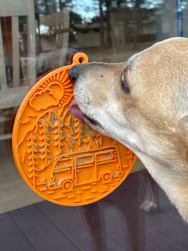 Camp eMat - Enrichment Lick Mat For Dogs and Cats - Silicone with Suction Cups | Retro Van Design | USA Made