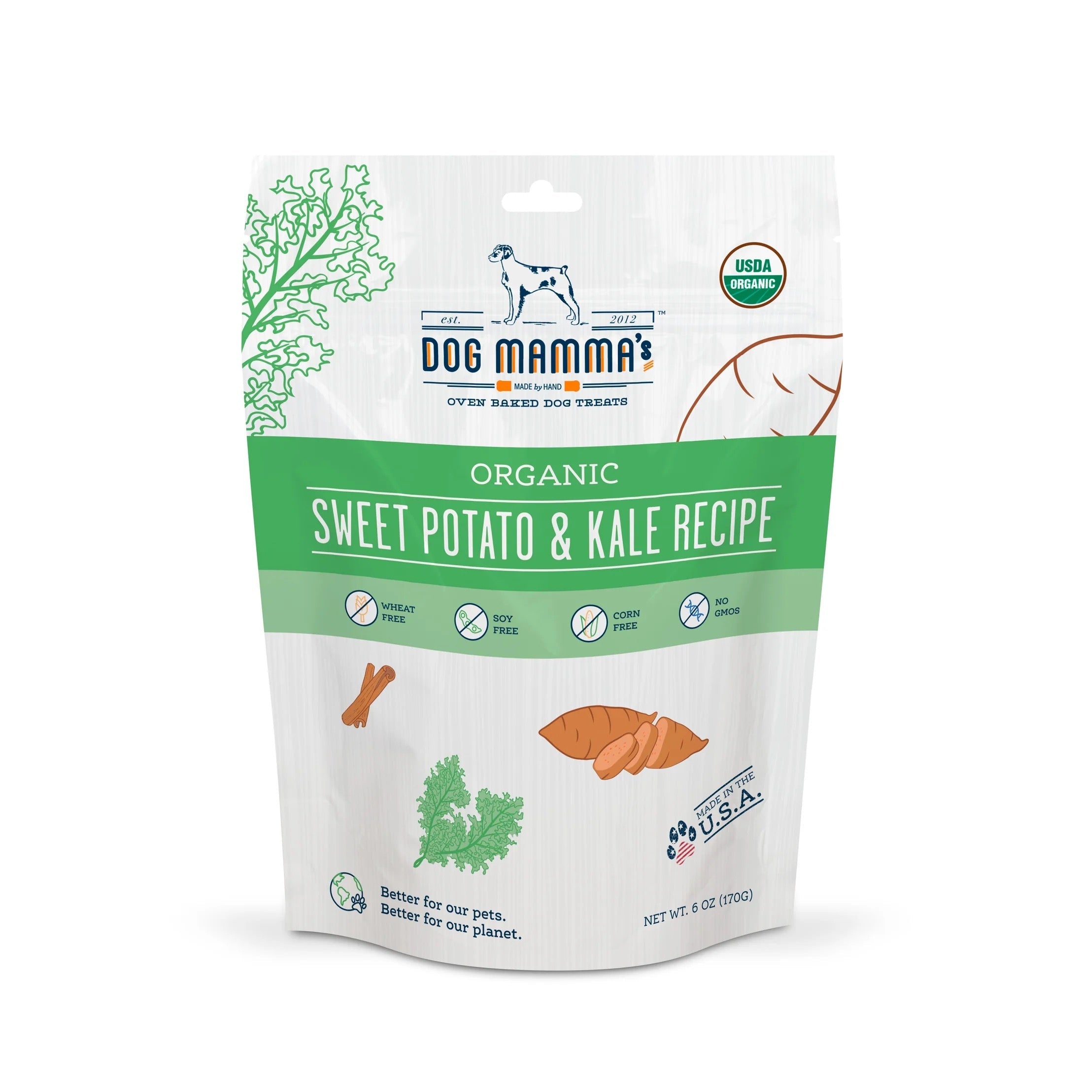 Dog Mamma's Organic Sweet Potato & Kale Oven Baked Dog Treats (6oz)