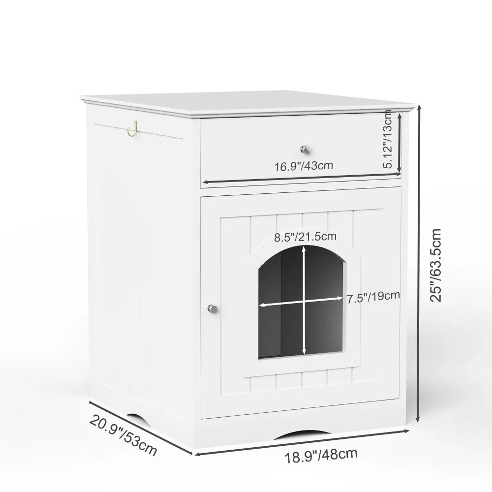 Wooden Cat Litter Box Enclosure with Drawer Pet House Indoor Cat Crate Nightstand Side Table Pet Furniture