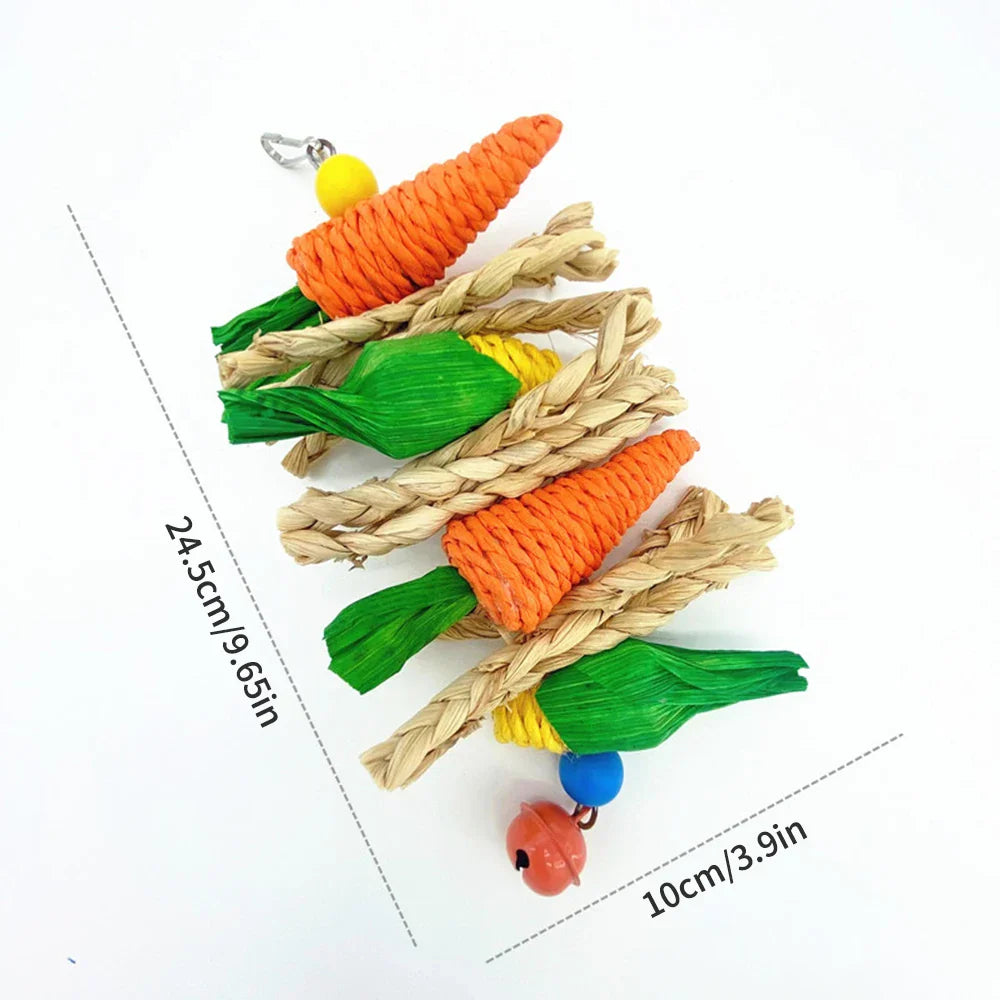 Small pet chewing toy hamster rabbit hand woven carrot corn vine ball toy birdcage hanging accessories