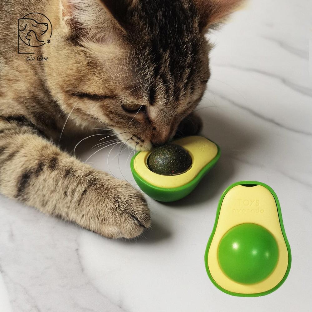 Avocado Wall Ball Cat Toys Edible Licking Balls Snack Healthy Rotatable Treats Toys Kitten Supplies Teeth Cleaning Totaling Catnip Wall Ball Toys