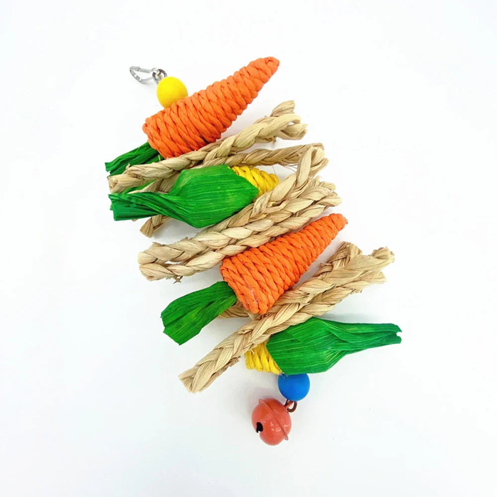 Small pet chewing toy hamster rabbit hand woven carrot corn vine ball toy birdcage hanging accessories