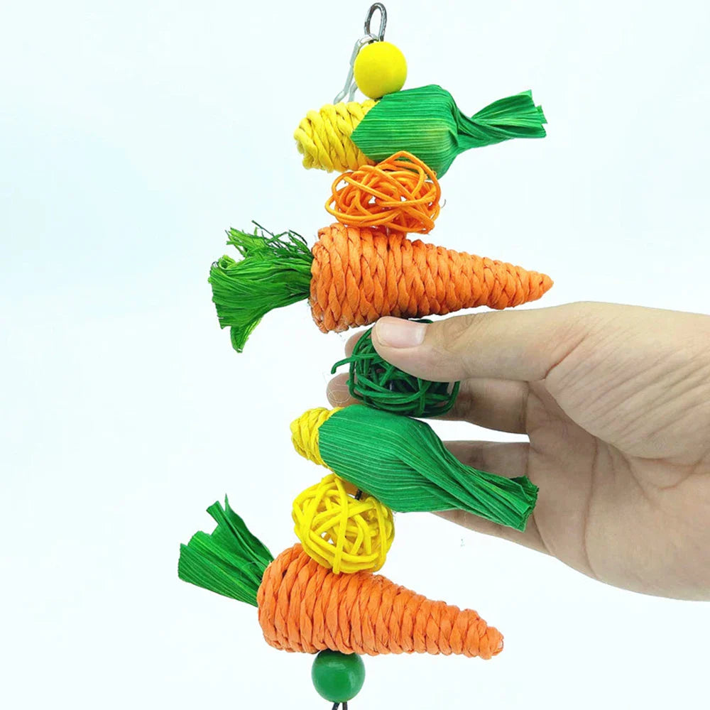 Small pet chewing toy hamster rabbit hand woven carrot corn vine ball toy birdcage hanging accessories