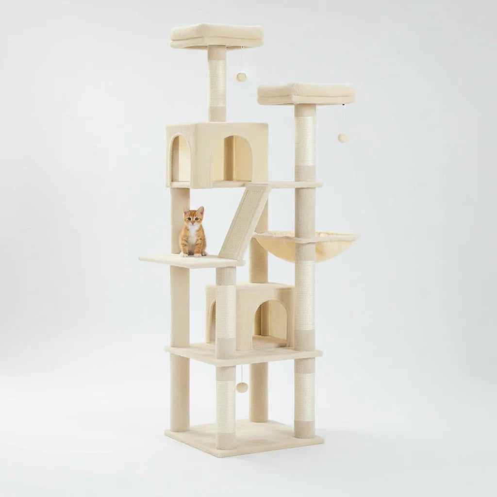 Extra Tall Cat Tree Tower – 6–7 ft Multi-Level Plush Condo with Scratching Posts