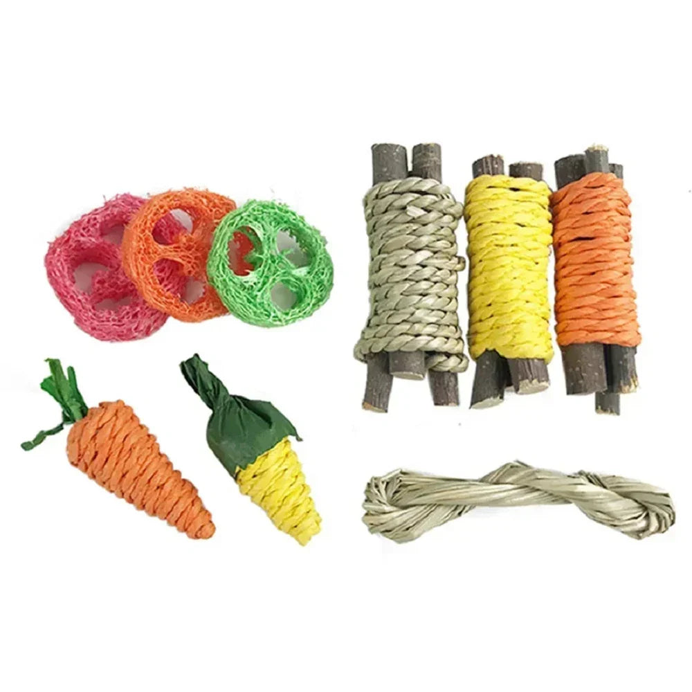 9PCS Small pet toy set, pet rabbit, hamster, fun toy, grinding supplies color random