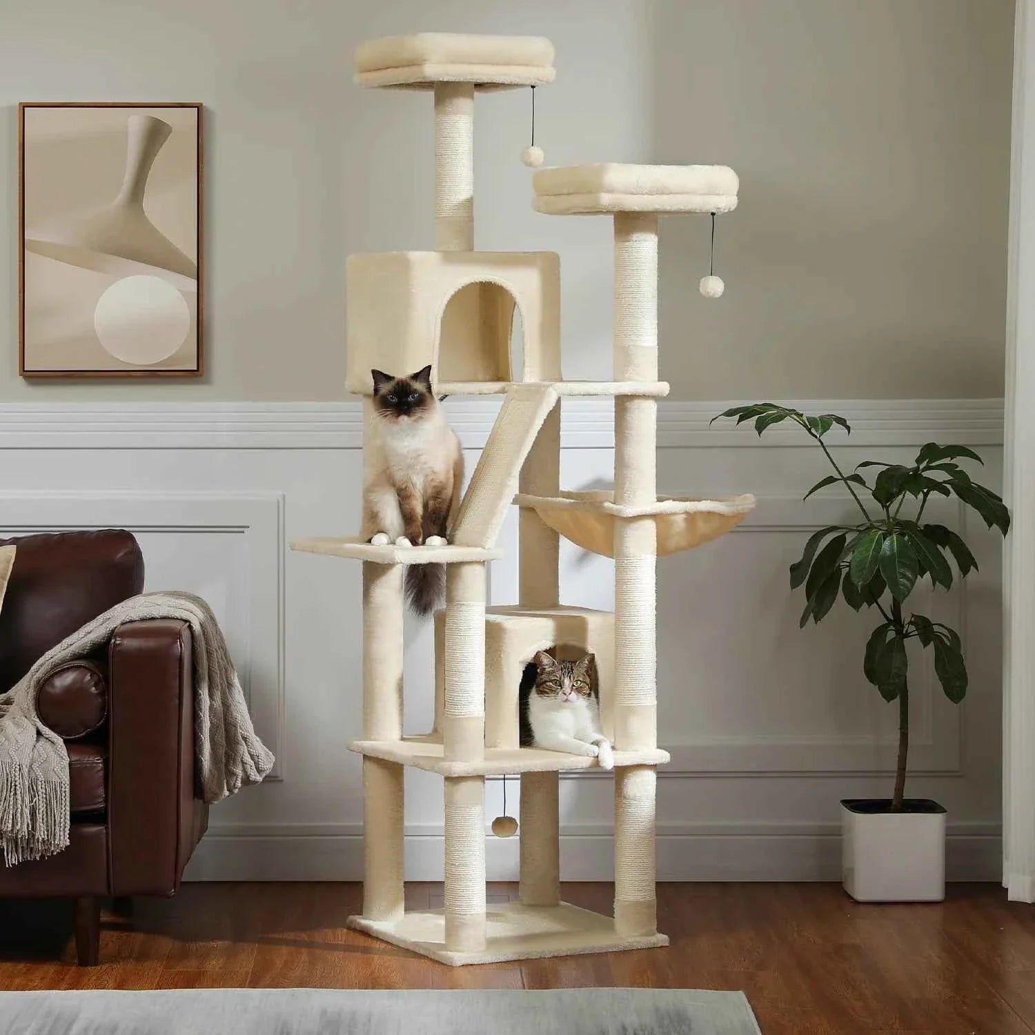 Extra Tall Cat Tree Tower – 6–7 ft Multi-Level Plush Condo with Scratching Posts