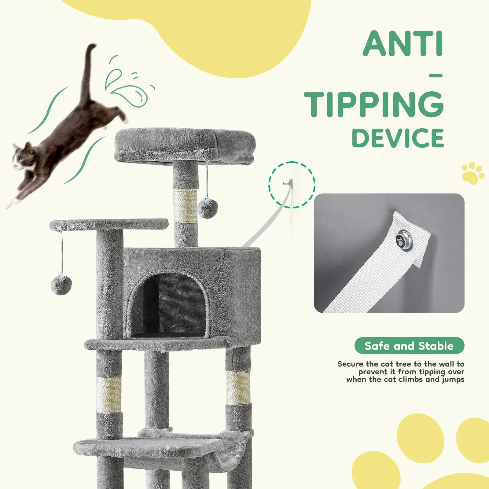 JHKCN Cat Tree Tall Multi-Cat Climbing Tower Sisal Posts