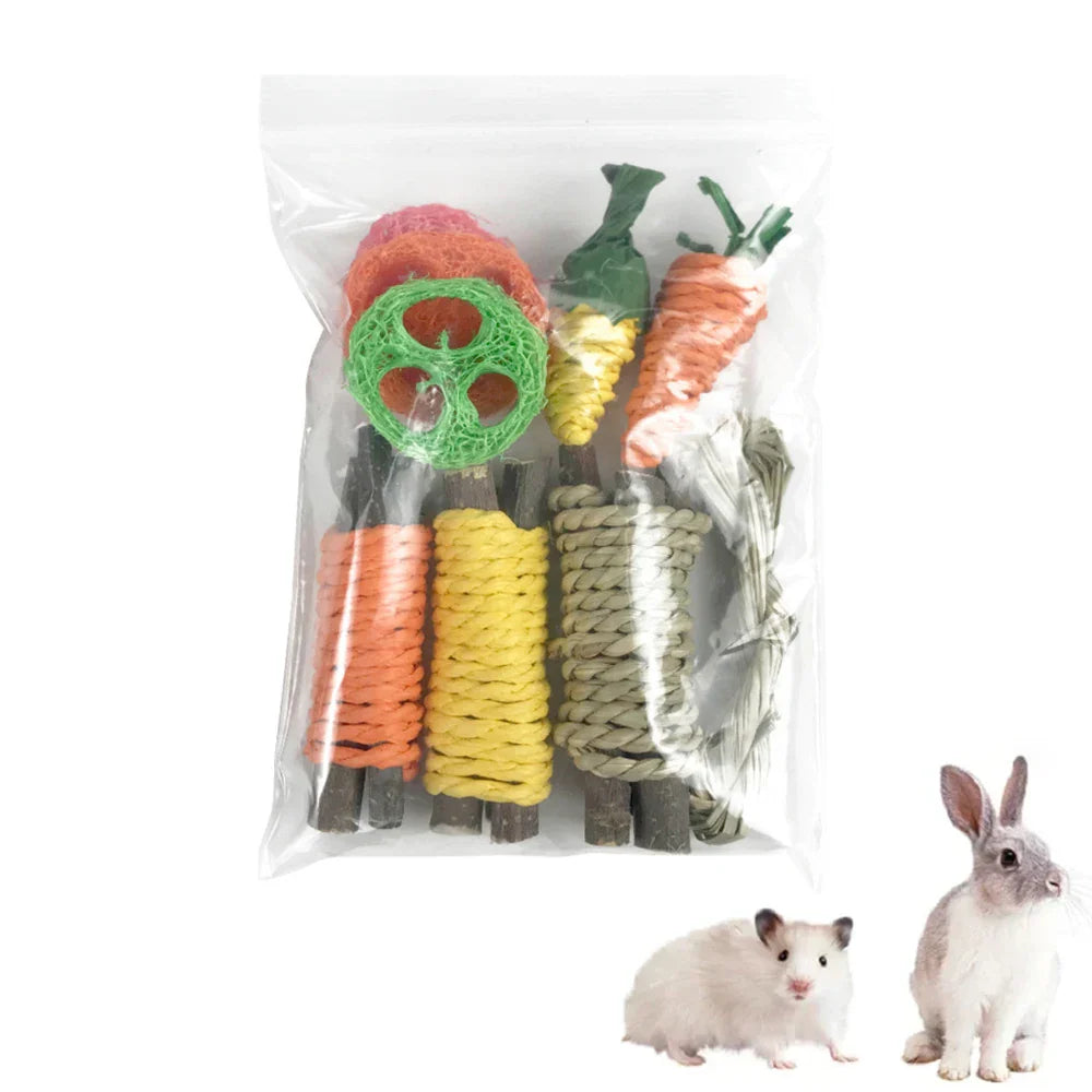 9PCS Small pet toy set, pet rabbit, hamster, fun toy, grinding supplies color random
