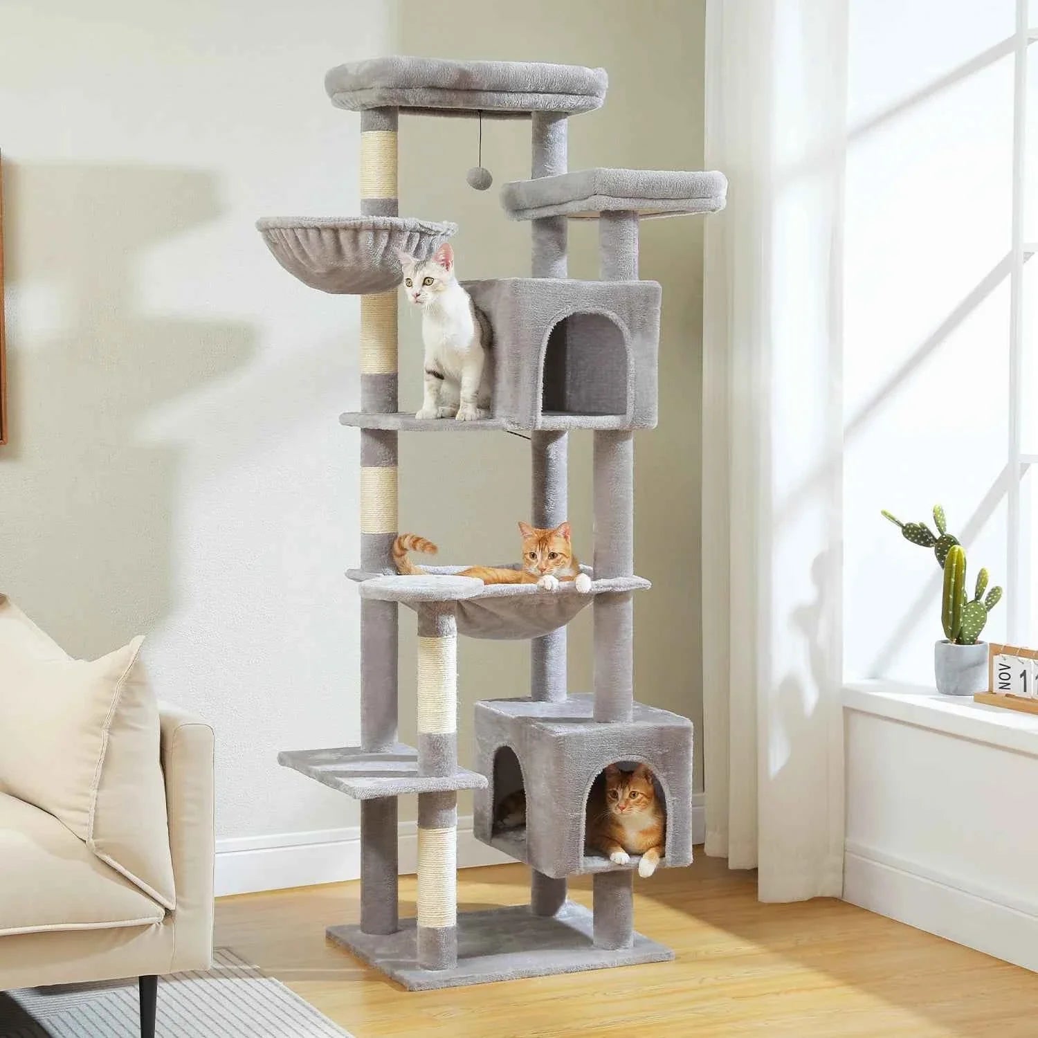 Extra Tall Cat Tree Tower – 6–7 ft Multi-Level Plush Condo with Scratching Posts