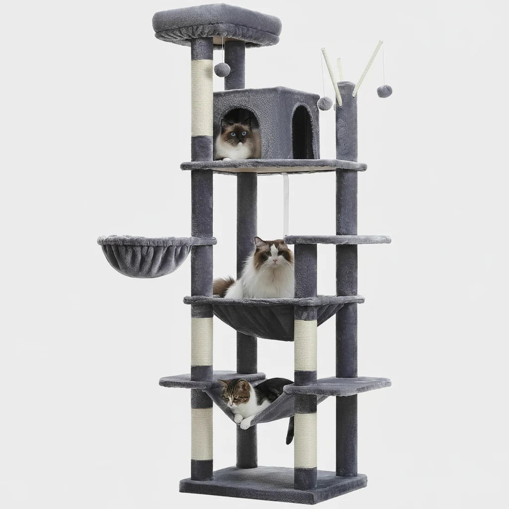 Extra Tall Cat Tree Tower – 6–7 ft Multi-Level Plush Condo with Scratching Posts
