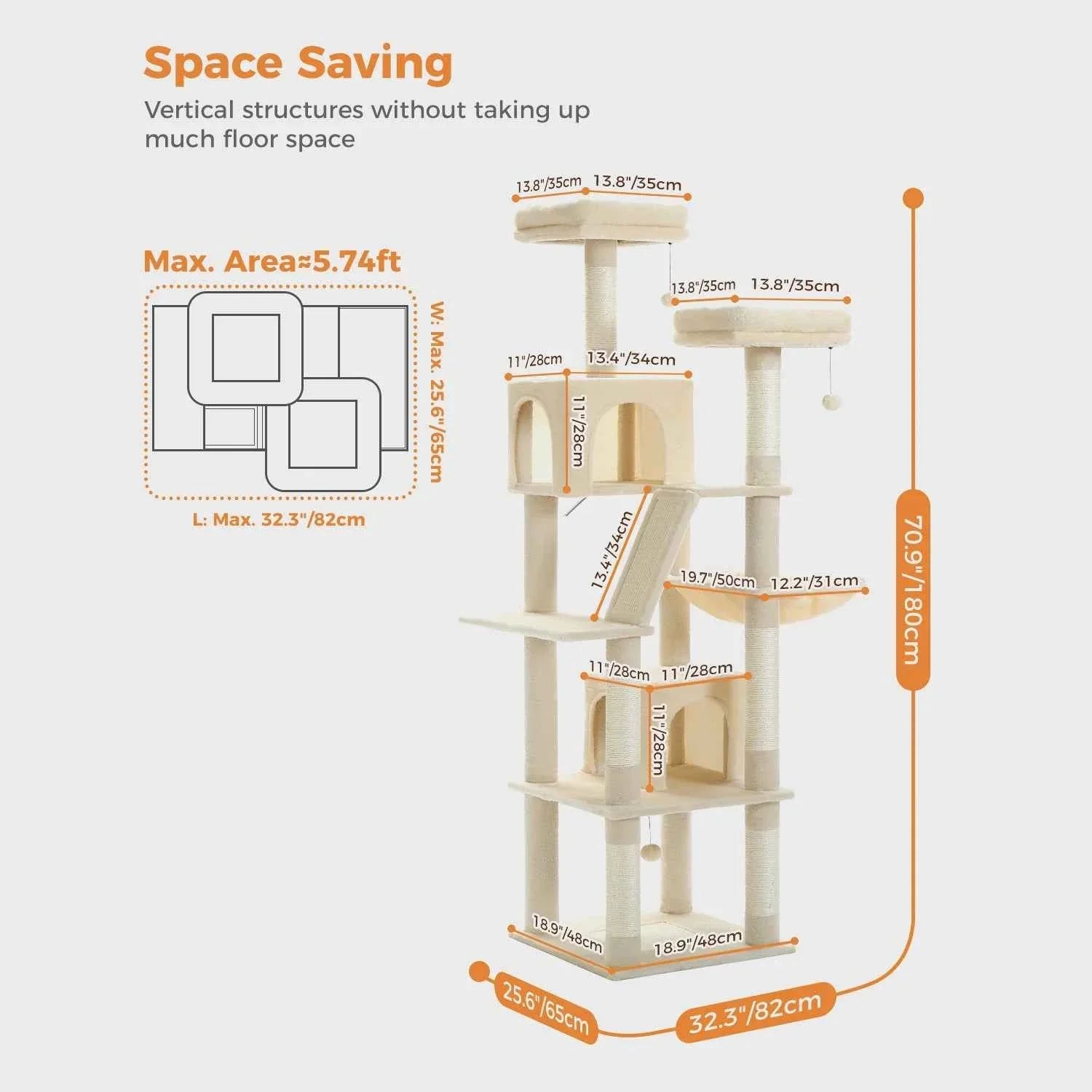 Extra Tall Cat Tree Tower – 6–7 ft Multi-Level Plush Condo with Scratching Posts