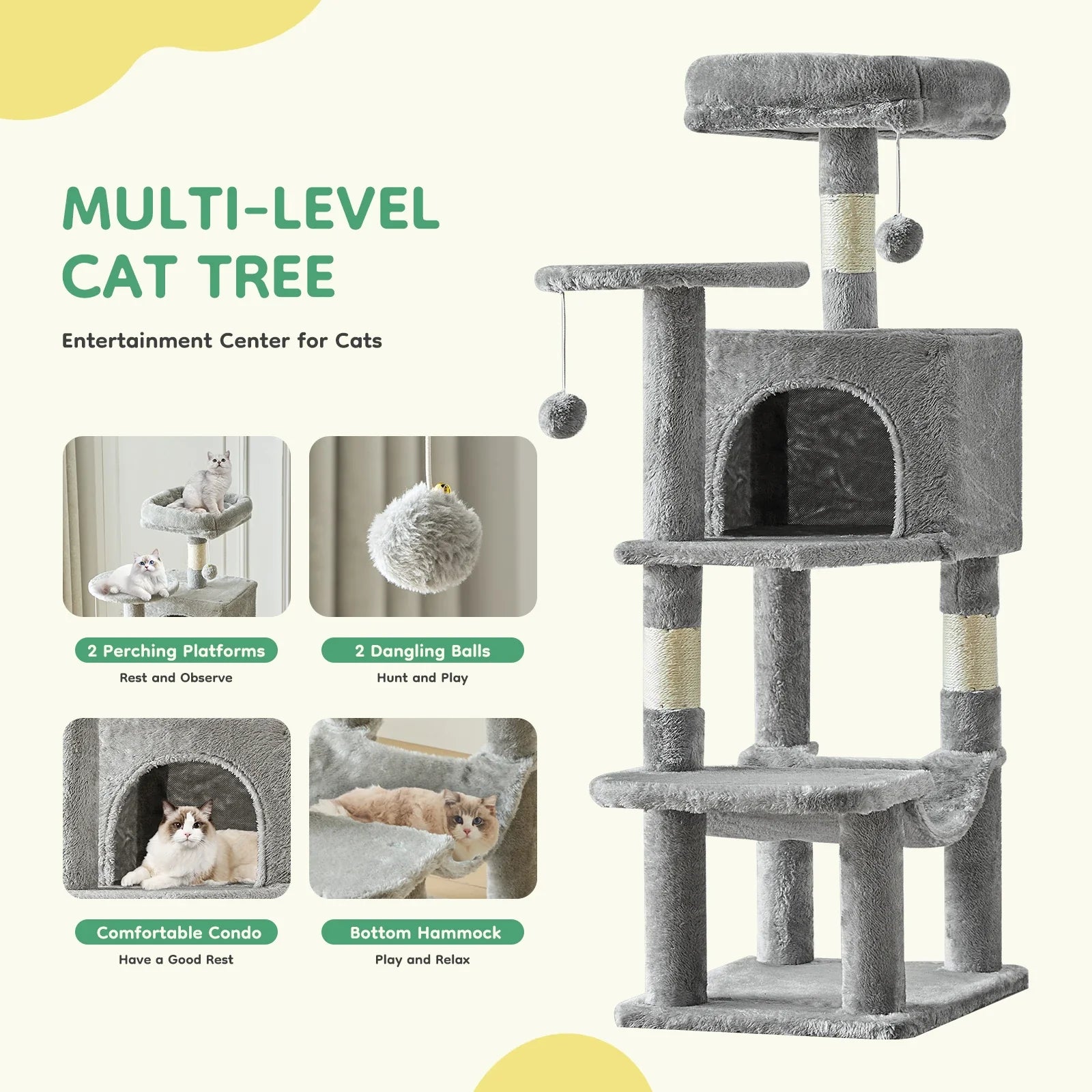 JHKCN Cat Tree Tall Multi-Cat Climbing Tower Sisal Posts