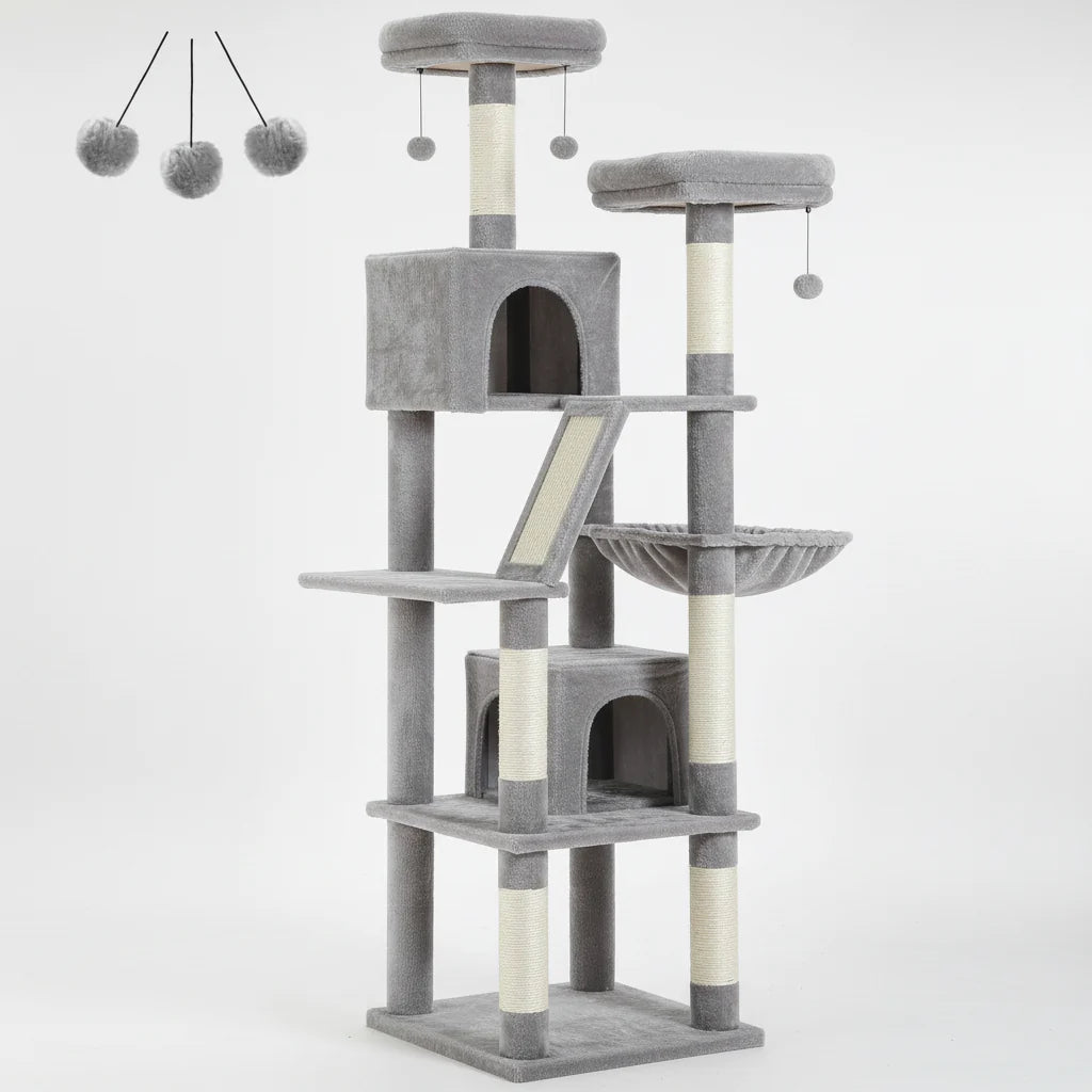 Extra Tall Cat Tree Tower – 6–7 ft Multi-Level Plush Condo with Scratching Posts