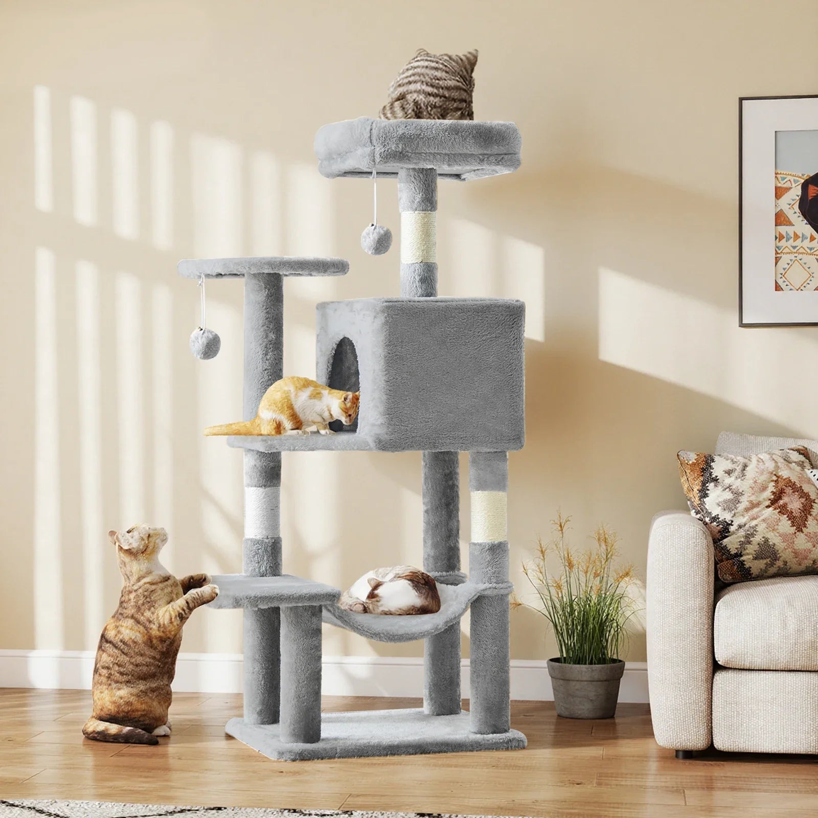 JHKCN Cat Tree Tall Multi-Cat Climbing Tower Sisal Posts