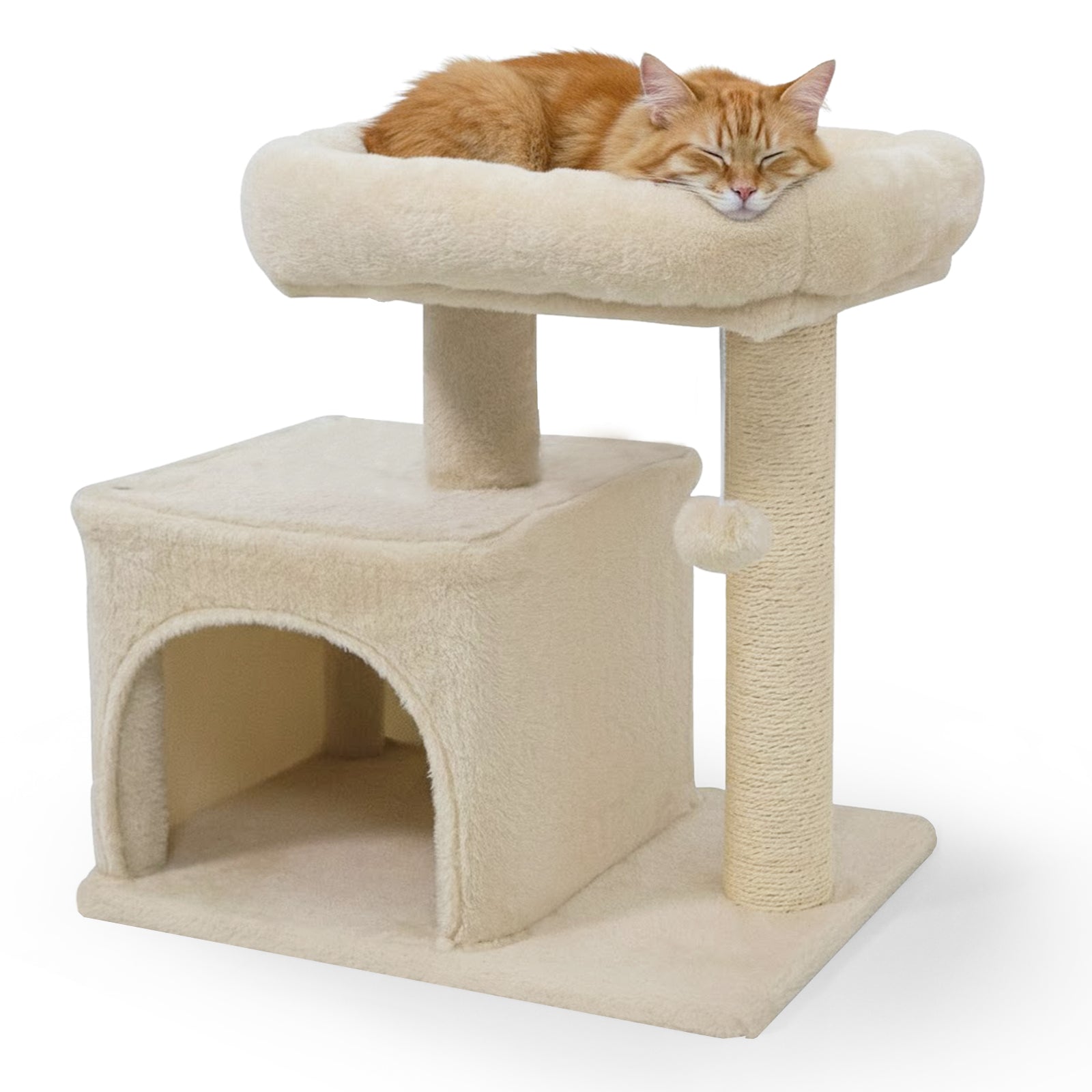 Small Cat Tree with Large Padded Plush Perch for Indoor Cats