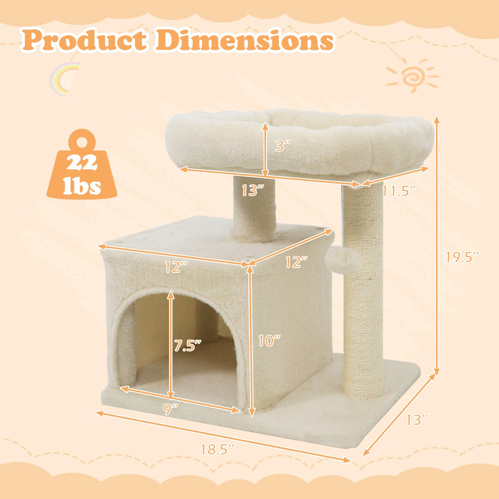 Small Cat Tree with Large Padded Plush Perch for Indoor Cats