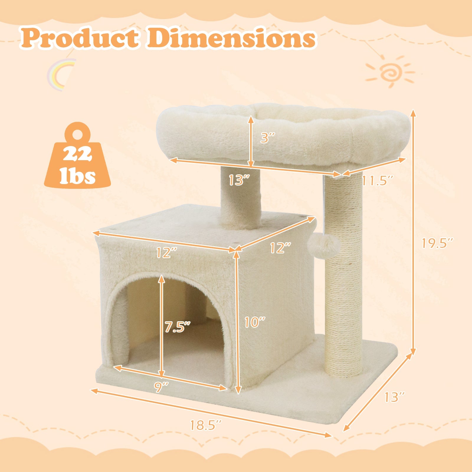Small Cat Tree with Large Padded Plush Perch for Indoor Cats
