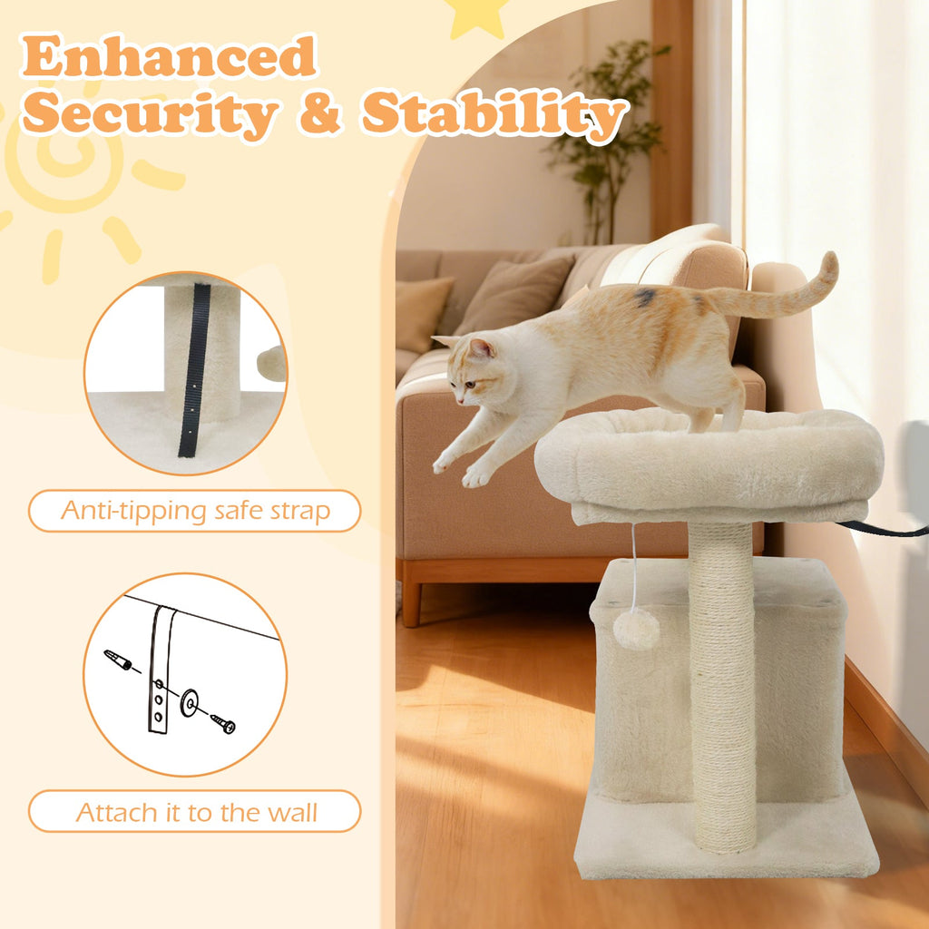 Small Cat Tree with Large Padded Plush Perch for Indoor Cats