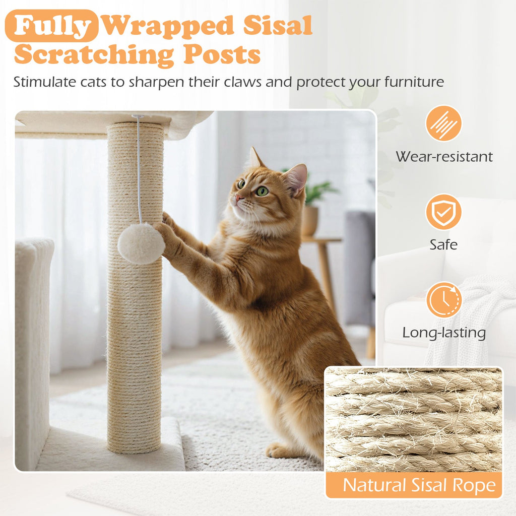 Small Cat Tree with Large Padded Plush Perch for Indoor Cats