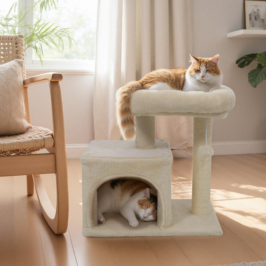 Small Cat Tree with Large Padded Plush Perch for Indoor Cats