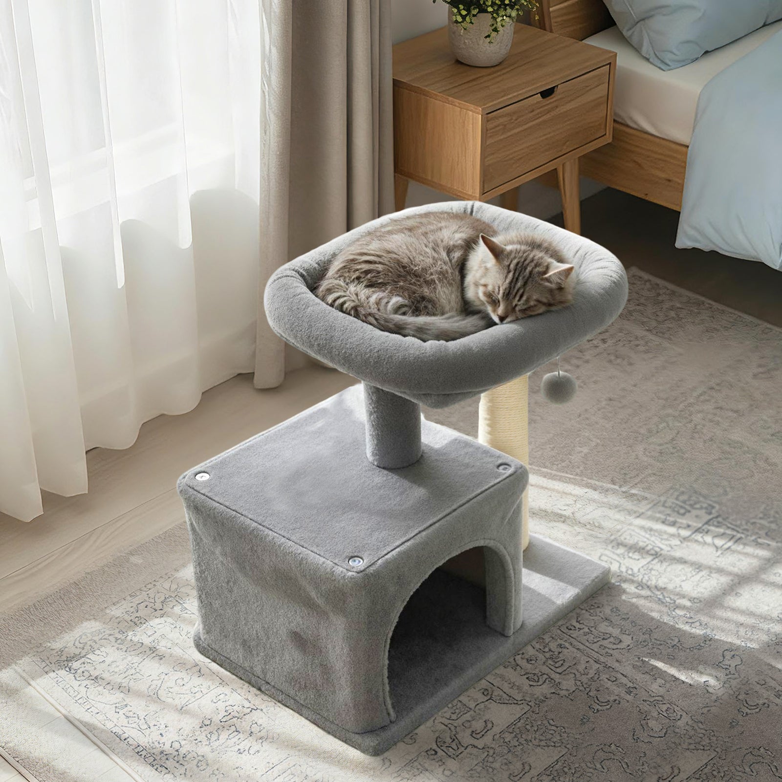 Small Cat Tree with Large Padded Plush Perch for Indoor Cats
