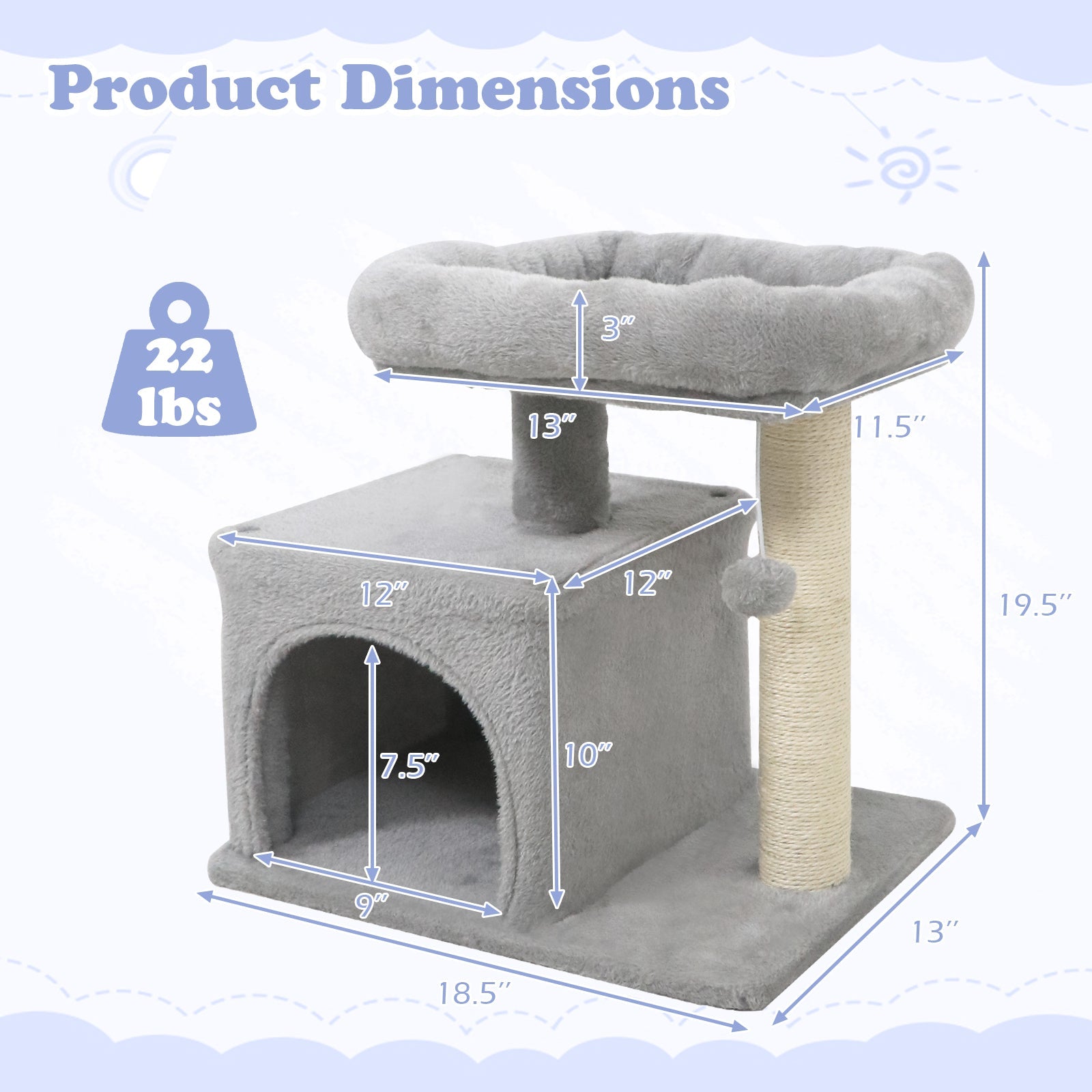 Small Cat Tree with Large Padded Plush Perch for Indoor Cats