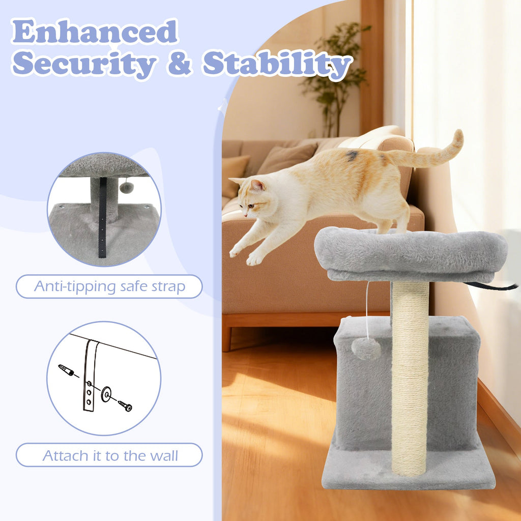 Small Cat Tree with Large Padded Plush Perch for Indoor Cats