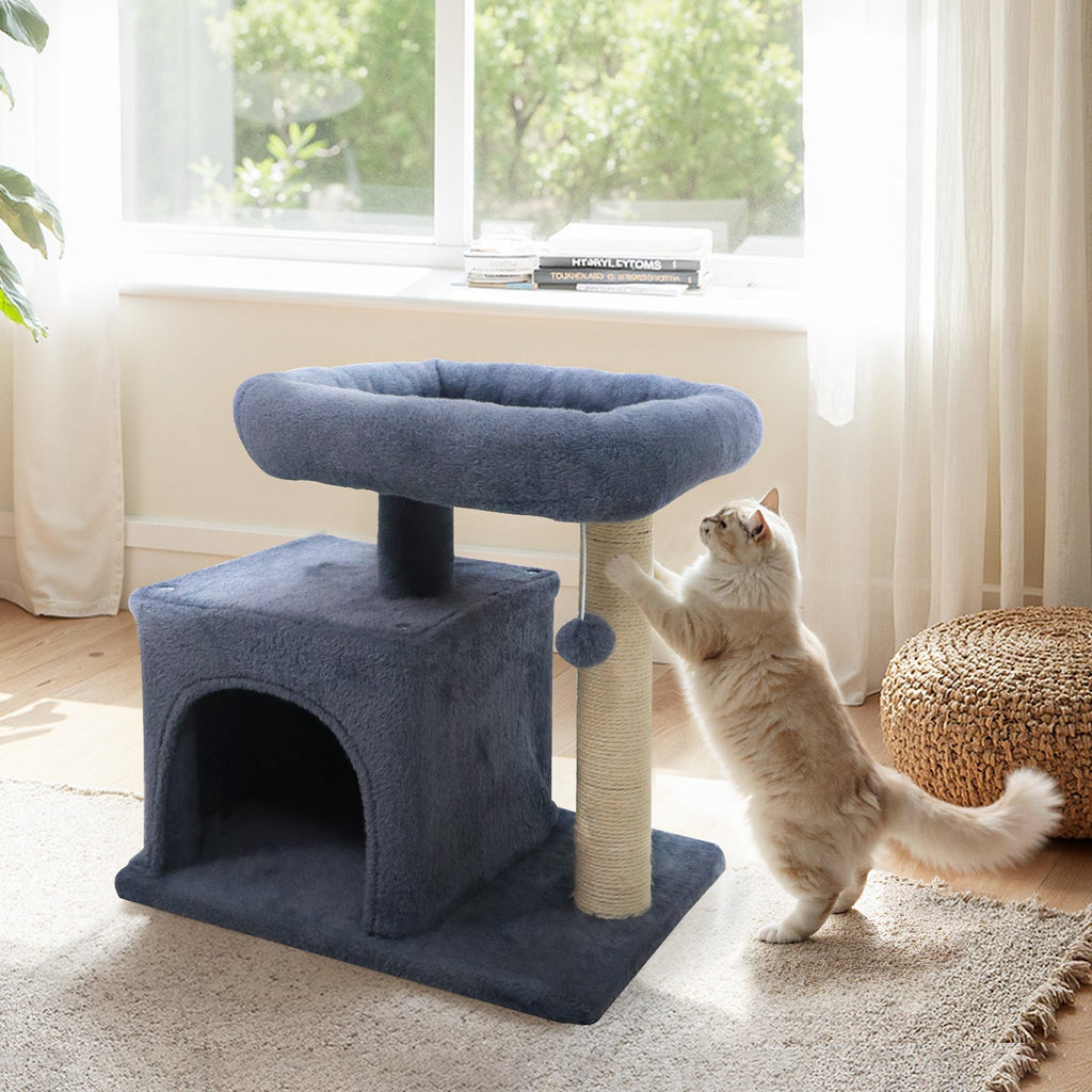 Small Cat Tree with Large Padded Plush Perch for Indoor Cats
