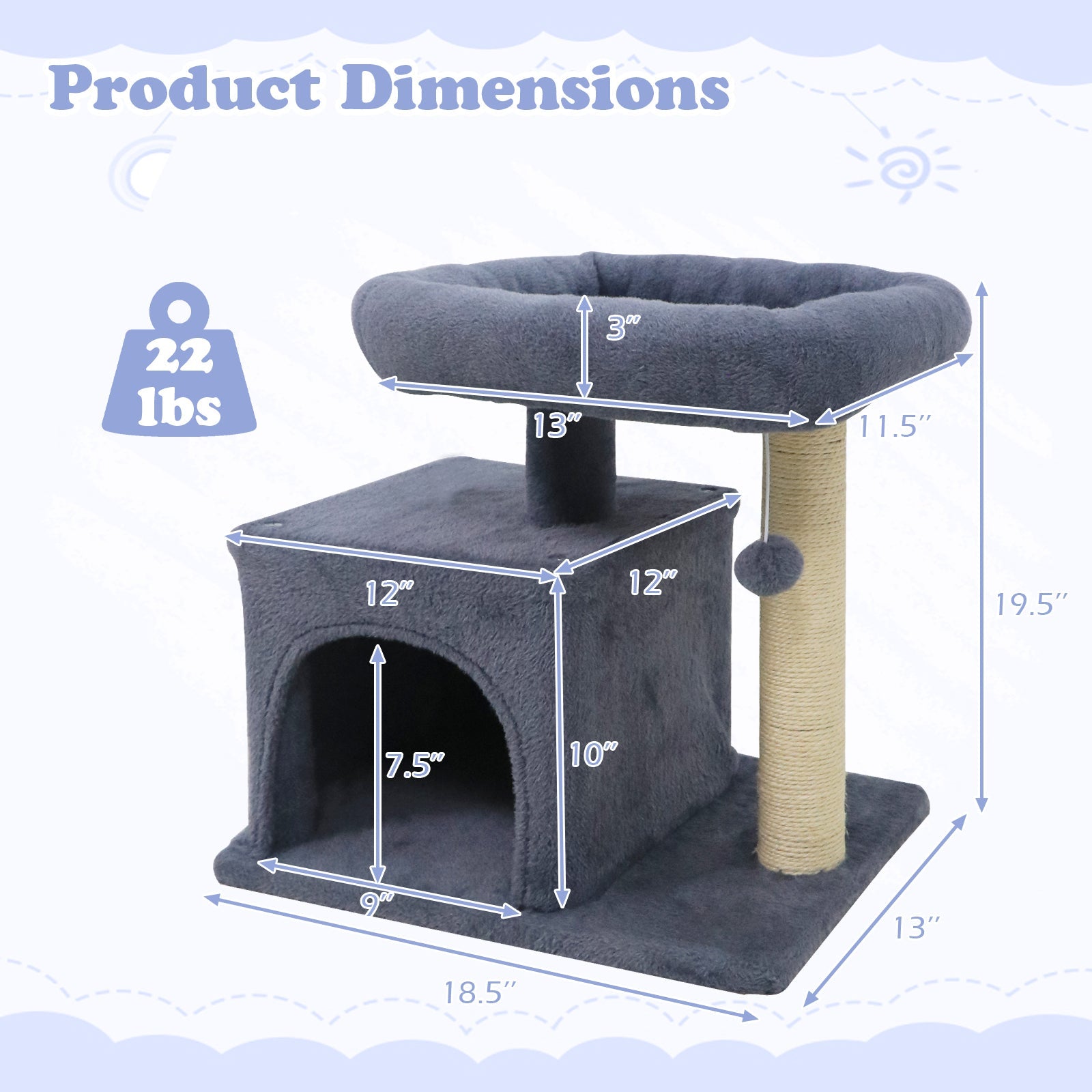 Small Cat Tree with Large Padded Plush Perch for Indoor Cats
