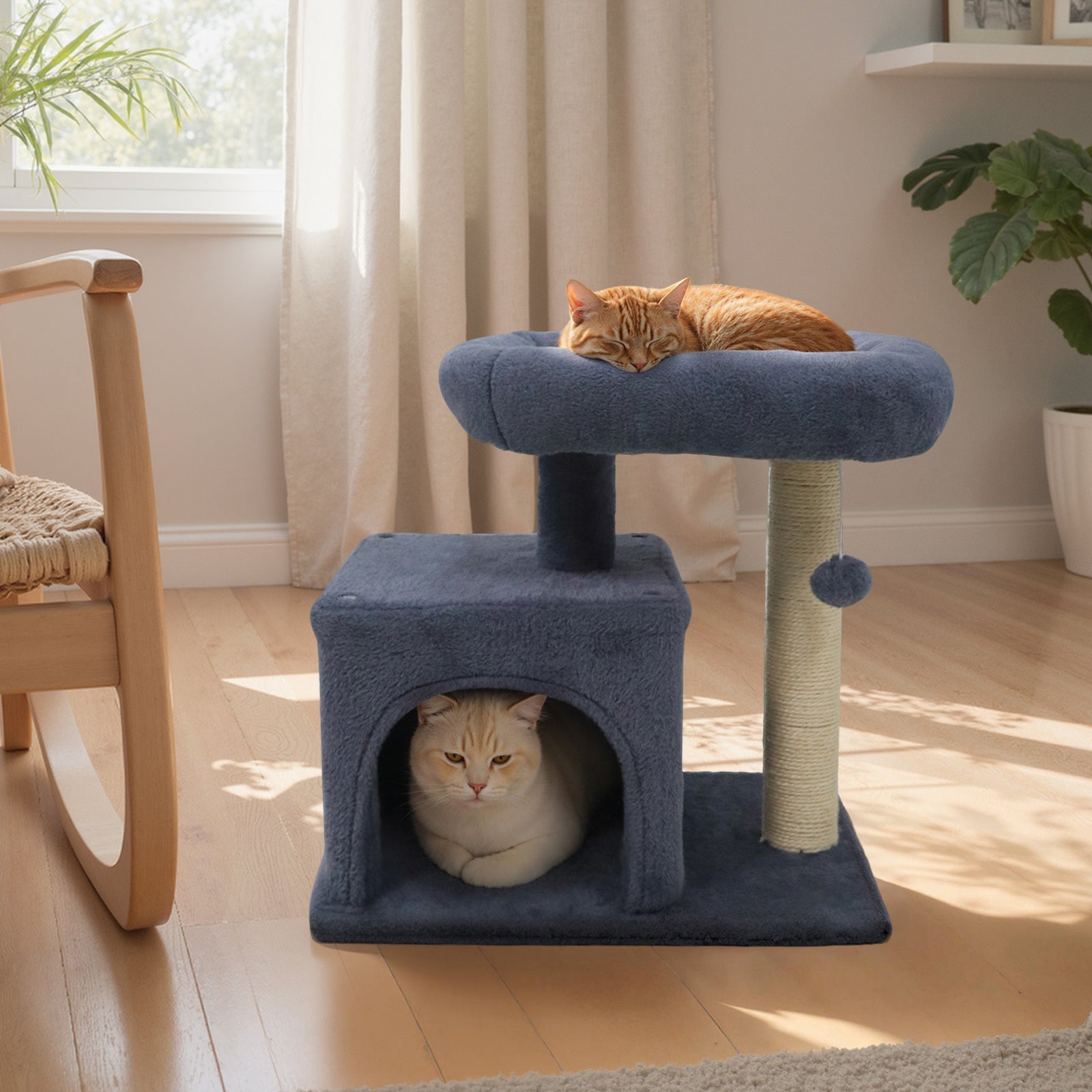 Small Cat Tree with Large Padded Plush Perch for Indoor Cats