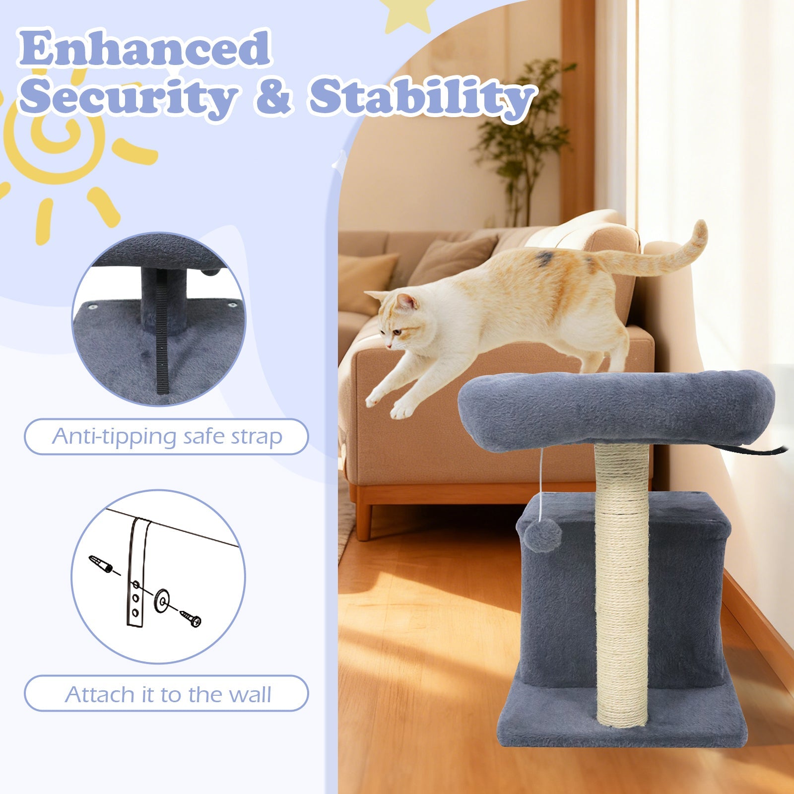 Small Cat Tree with Large Padded Plush Perch for Indoor Cats