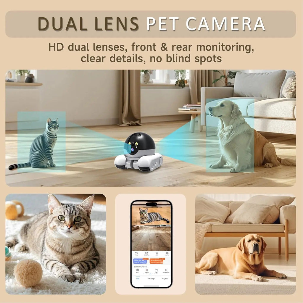 WiFi Robot 1080P Pet Camera with App for Dogs & Cats. 2-Way Talk, Night Vision & Motion Detection