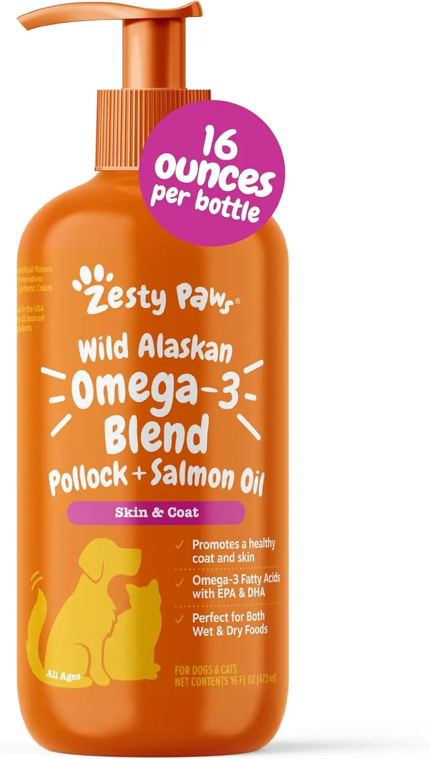 Zesty Paws Wild Alaskan Omega-3 Oil for Pets - 8.5 oz | Premium Skin & Coat Support