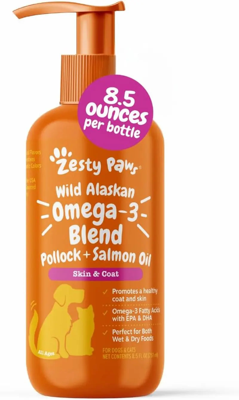 Zesty Paws Wild Alaskan Omega-3 Oil for Pets - 8.5 oz | Premium Skin & Coat Support