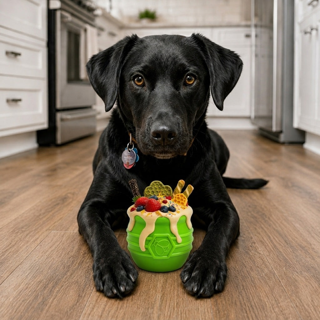 Honey Pot Dog eCup Treat Dispenser | Durable PUP-X Rubber Enrichment Toy | USA Made