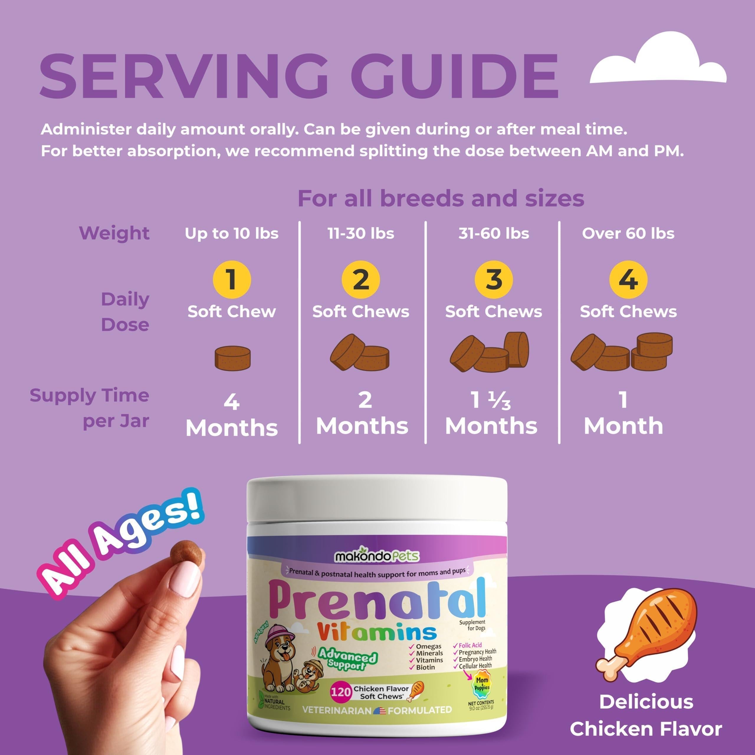 Dog Prenatal Vitamins 120 Soft Chews Folic Acid Zinc B-Complex DHA & EPA
