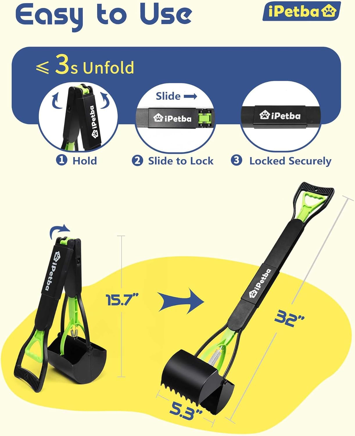 32 Inch Long Handle Pooper Scooper for Large Dogs Heavy Duty Foldable
