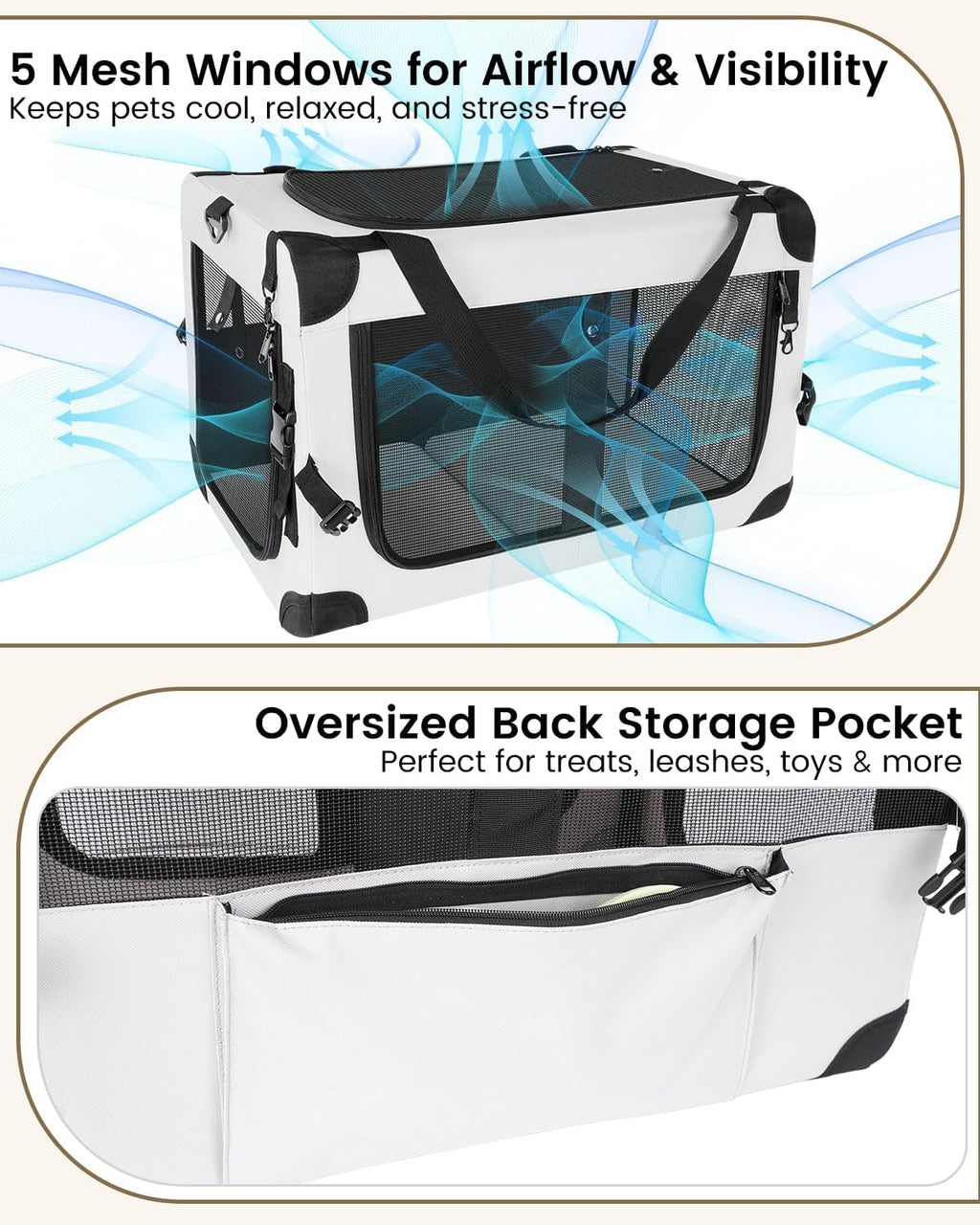 Large Cat Carrier for 2 Cats Soft Sided Travel Crate Up to 55lbs