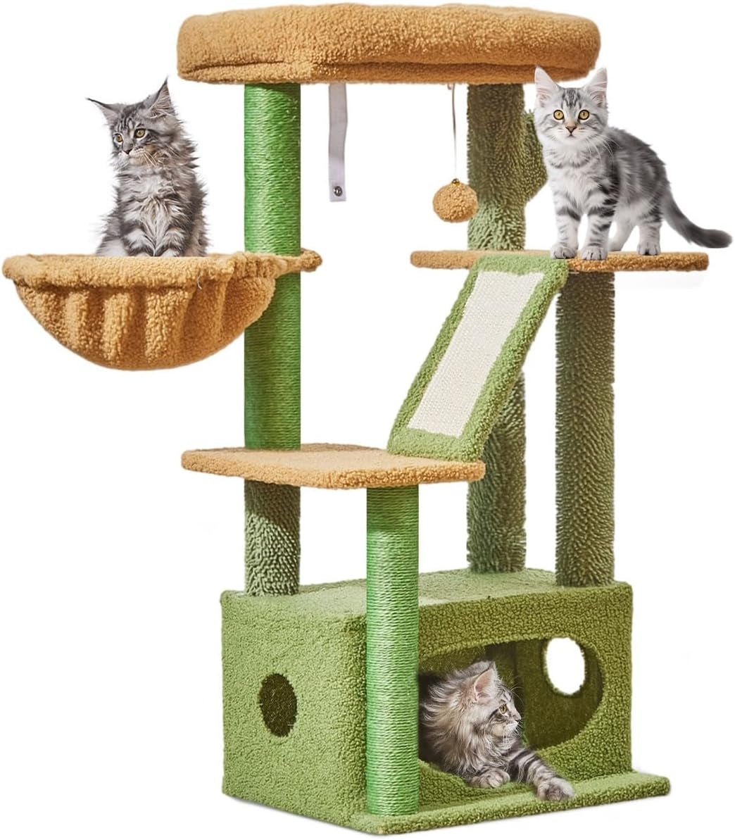 38-Inch Cat Tree for Indoor Cats | Kitten Tower with Condo, Hammock & Perch