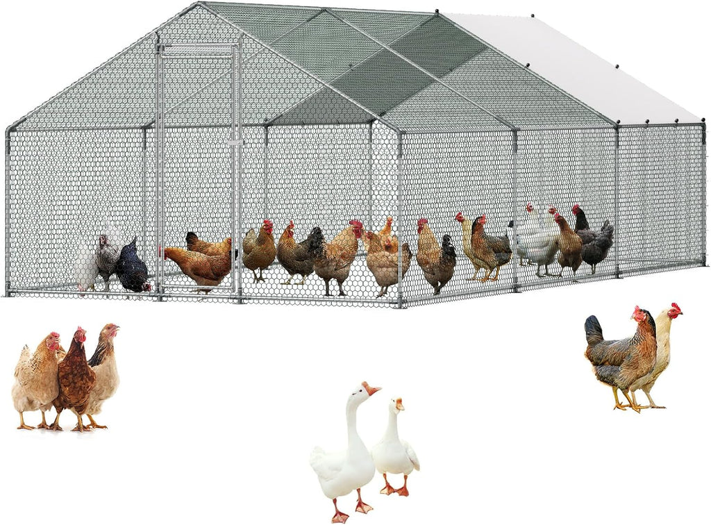 VEVOR Large Metal Chicken Coop, Walk-in Poultry Cage With Waterproof Cover, Outdoor Hen House For Chicken Duck Rabbit Farm