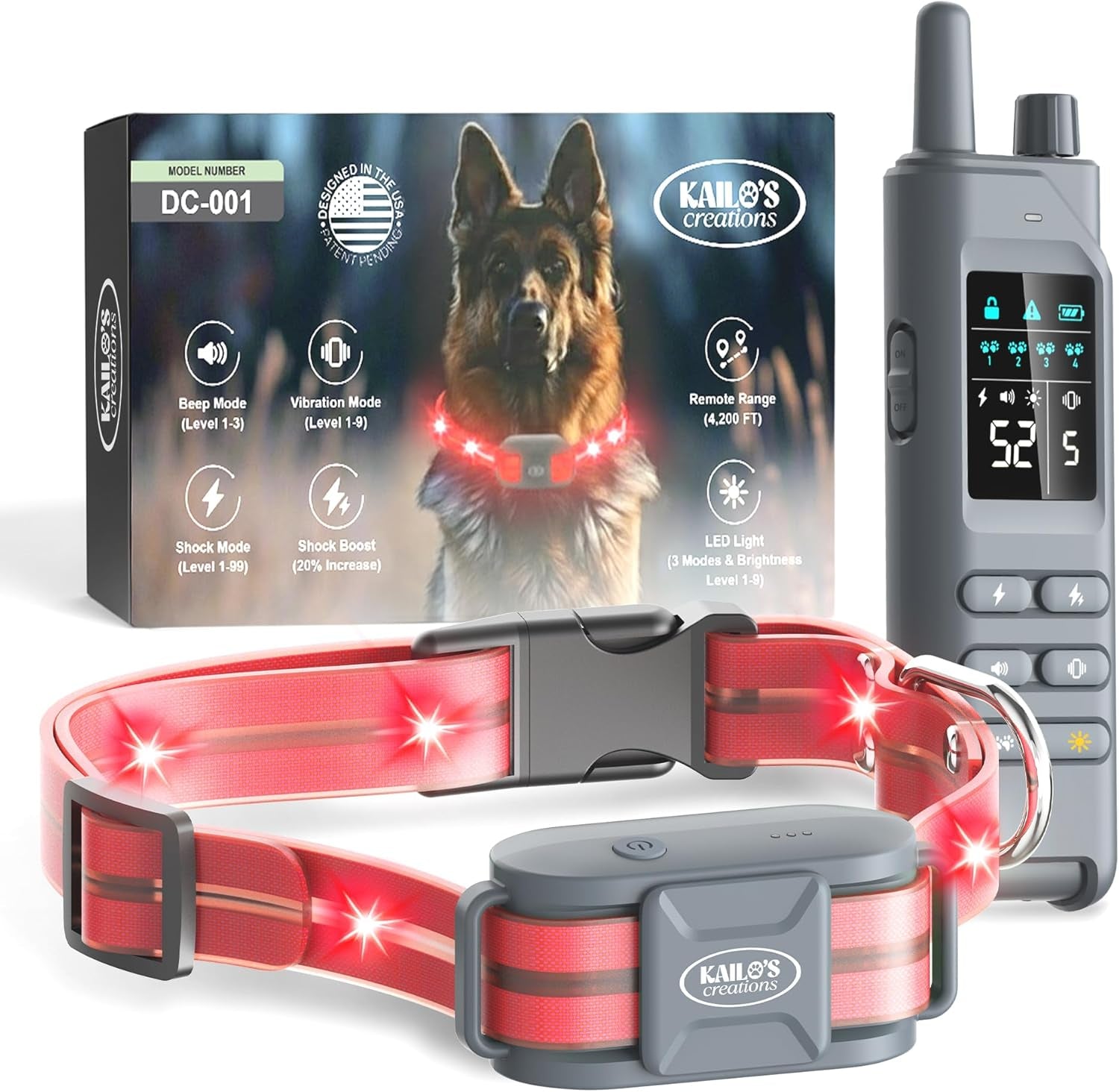 Dog Training Collar for 2 Dogs — 360° LED Lights, 4200FT Range, Waterproof