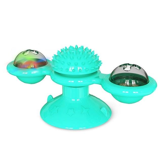 Cat Windmill Toy Funny Massage Rotatable Cat Toys With Catnip LED Ball Teeth Cleaning Pet Newest Windmill Cat Toy with LED and Catnip Ball Cat Turntable Teasing Interactive Toy with a Suction Cup Base Can be Cleaned Rotary Massage Tickle Anti-bite Toy