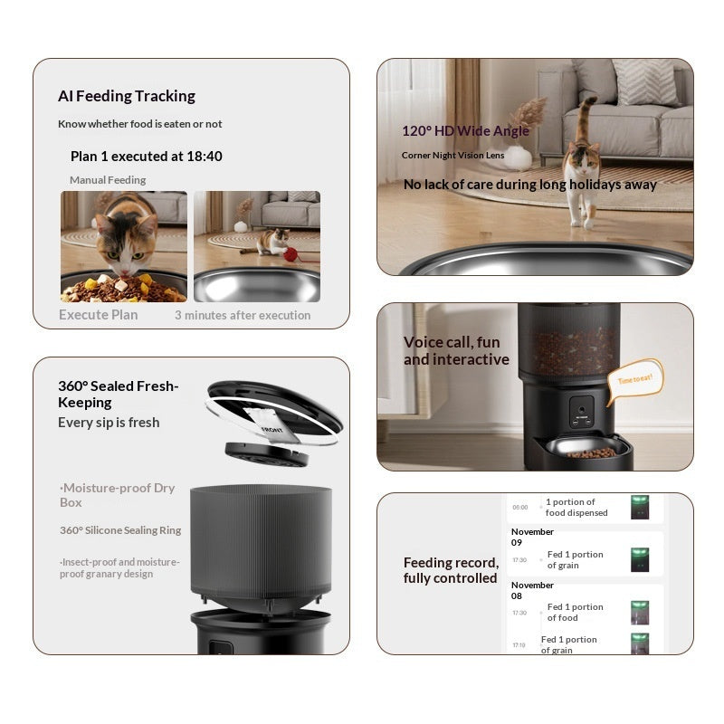 Smart Pet Feeder With Timed Feeding And Remote Voice Control